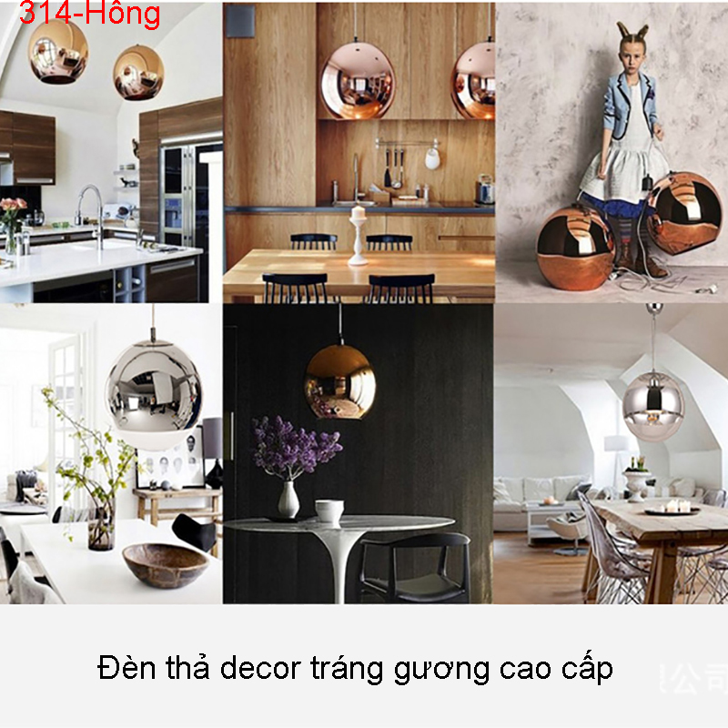 Đèn thả decor cao cấp mạ crom 314-Hồng (Lớn) 2