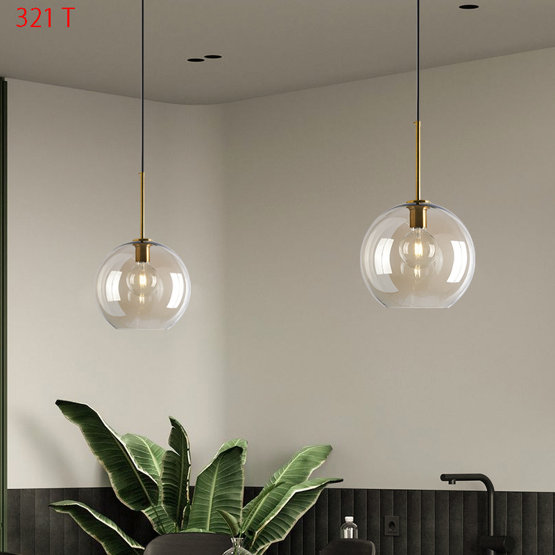 Đèn thả decor 321 chóa thủy tinh (lớn, nắp vàng, áp dụng cho 1 đèn) 4