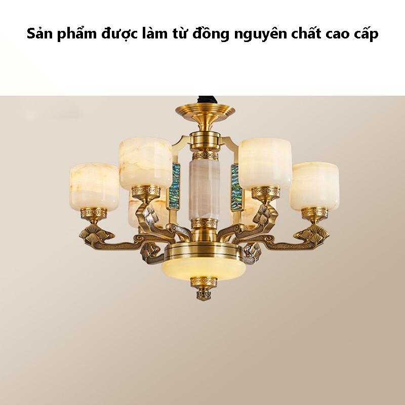 Đèn chùm đồng chao đá E181S-6 tay 9