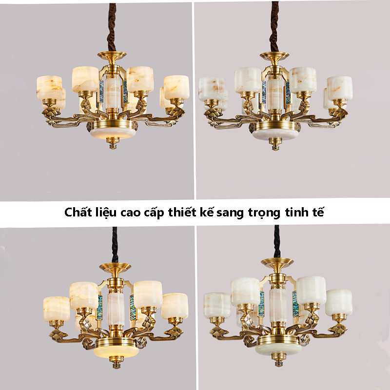 Đèn chùm đồng chao đá E181S-6 tay 7