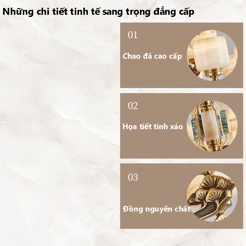 Đèn chùm đồng chao đá E184S-15 tay9