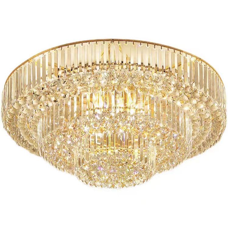Đèn mâm ốp trần pha lê hình trụ tròn xếp tầng N1035B ( đường kính 800mm - chiều cao 350mm ) 2 Đèn mâm ốp trần pha lê tròn xếp tầng N1035B