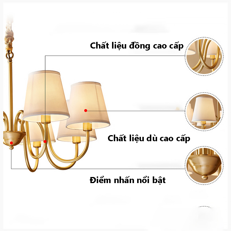 Đèn chùm đồng nguyên chất luxury 6 tay dù A8203/6S 11