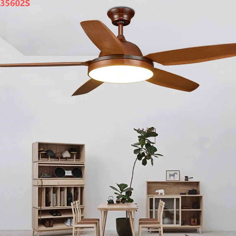 Đèn quạt trần 5 cánh nhựa ABS màu nâu vân gỗ | 35602S 8