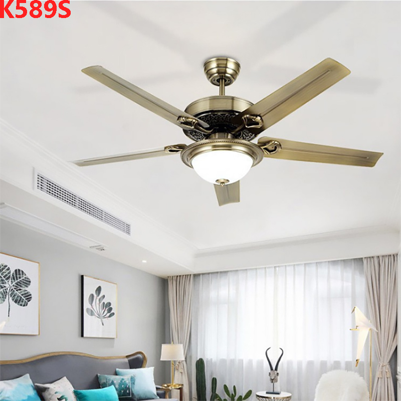 Đèn quạt trần 5 cánh sắt sơn tĩnh điện màu xanh đồng| K589S(đường kính 132CM)