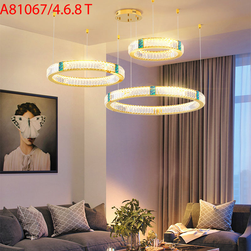 Đèn thả ba vòng pha lê khảm xà cừ đường kính 800*600*400mm chiều cao 1000mm A8106/4.6.8