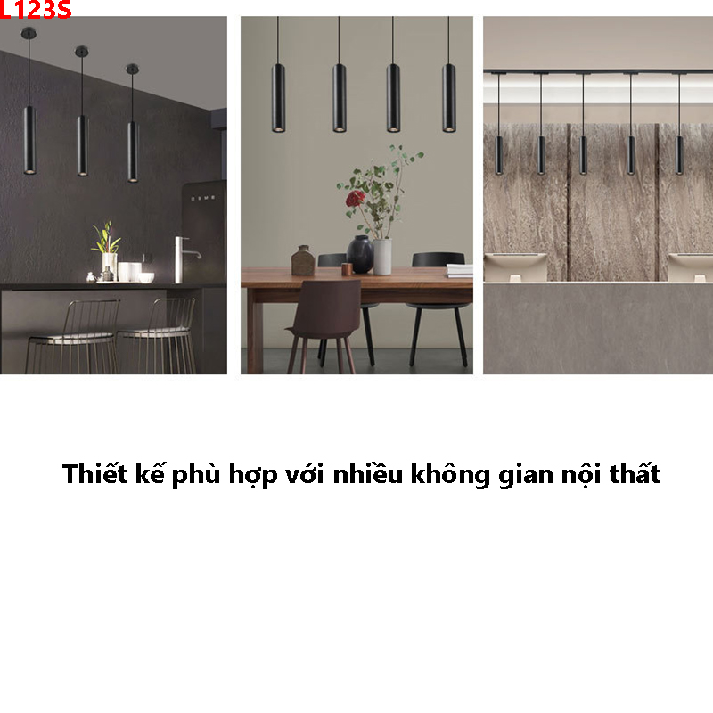 Đèn thả trang trí decor hình trụ màu đen thanh lịch L123S(Đường kính 6CM-Chiều cao 30CM) 3