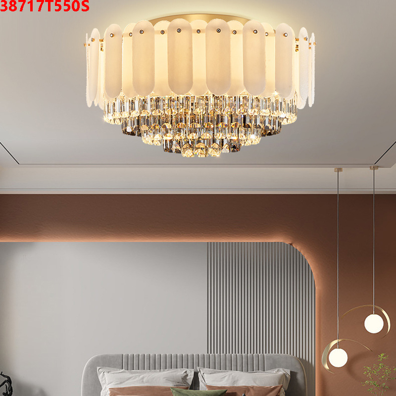 Đèn mâm ốp trần pha lê tròn 38717T550S(Đường kính 55CM) 6 Đèn mâm ốp trần pha lê tròn 38717T550S