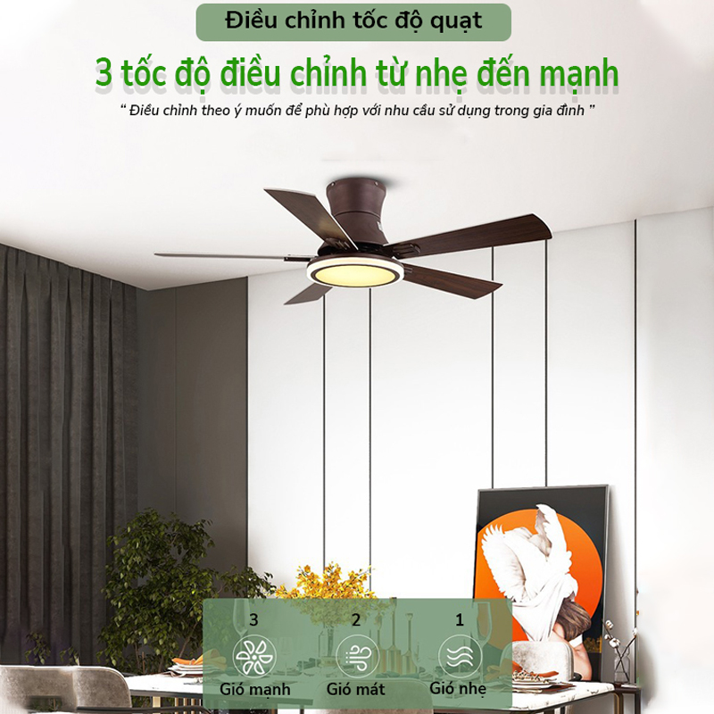 Đèn quạt trần 5 cánh gỗ tự nhiên V2745S