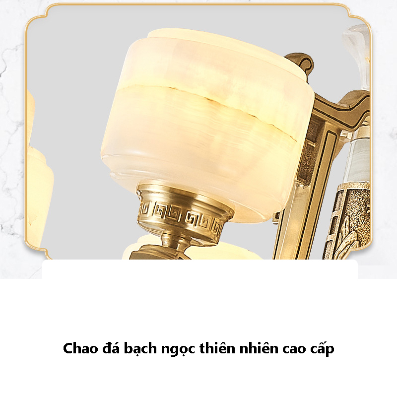 Đèn chùm đồng quý tộc 15 tay chao đá ngọc V8805/15S(Đường kính 102CM-Chiều cao 55CM) 8