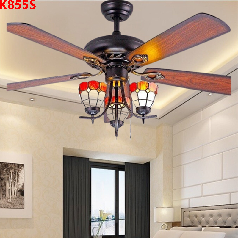 Quạt trần đèn 5 cánh gỗ tự nhiên K-855S(Đường kính 132CM)