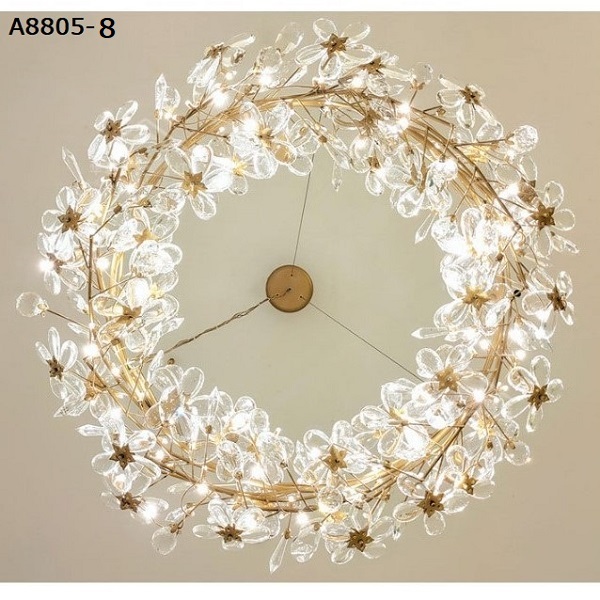 Đèn thả vòng hoa pha lê A8805-8 (Đường kính 80cm, cao 25cm) – Đèn Sài Gòn