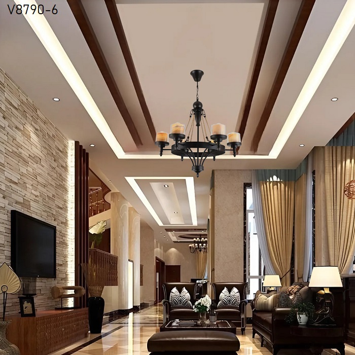 Đèn thả dây thừng chao đá V8790-6 Đèn thả dây thừng chao đá V8790-6