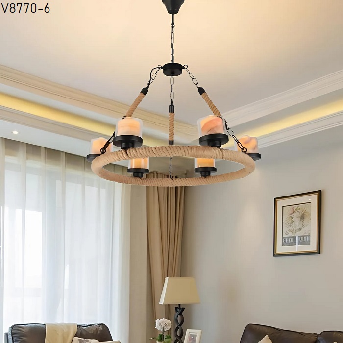 Đèn thả dây thừng V8770-6 (Đường kính 70cm, Cao 70cm) – Đèn Sài Gòn