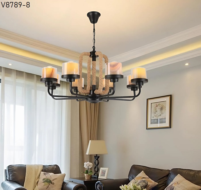 Đèn thả dây thừng V8789-8 (Đường kính 55cm, Cao 70cm) – Đèn Sài Gòn