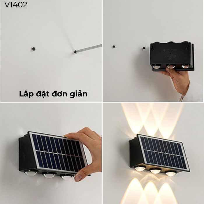 Đèn tường năng lượng mặt trời 6 tia V1402 Đèn tường năng lượng mặt trời 6 tia V1402