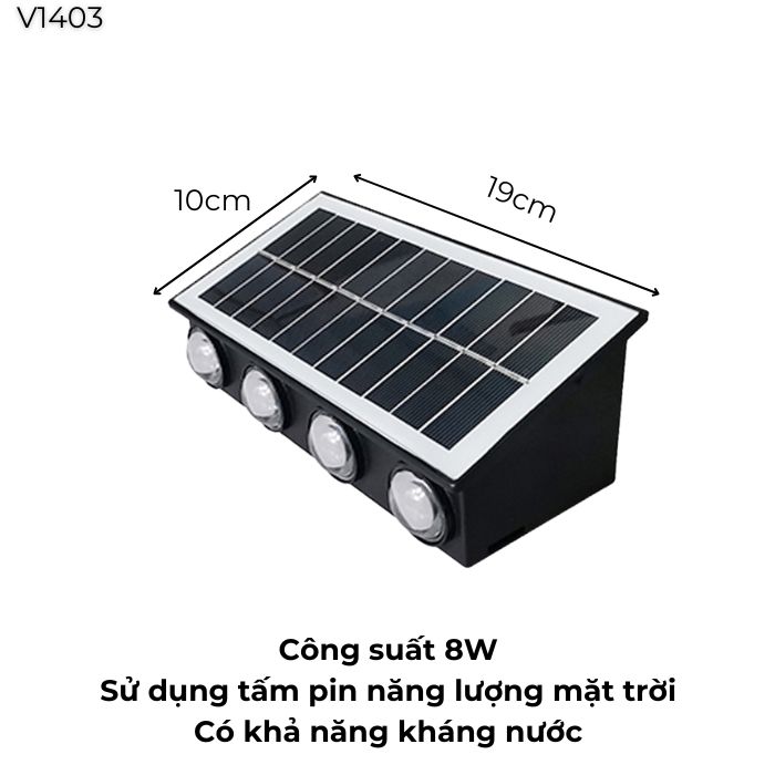 Đèn tường năng lượng mặt trời 8 tia V1403 Đèn tường năng lượng mặt trời 8 tia V1403