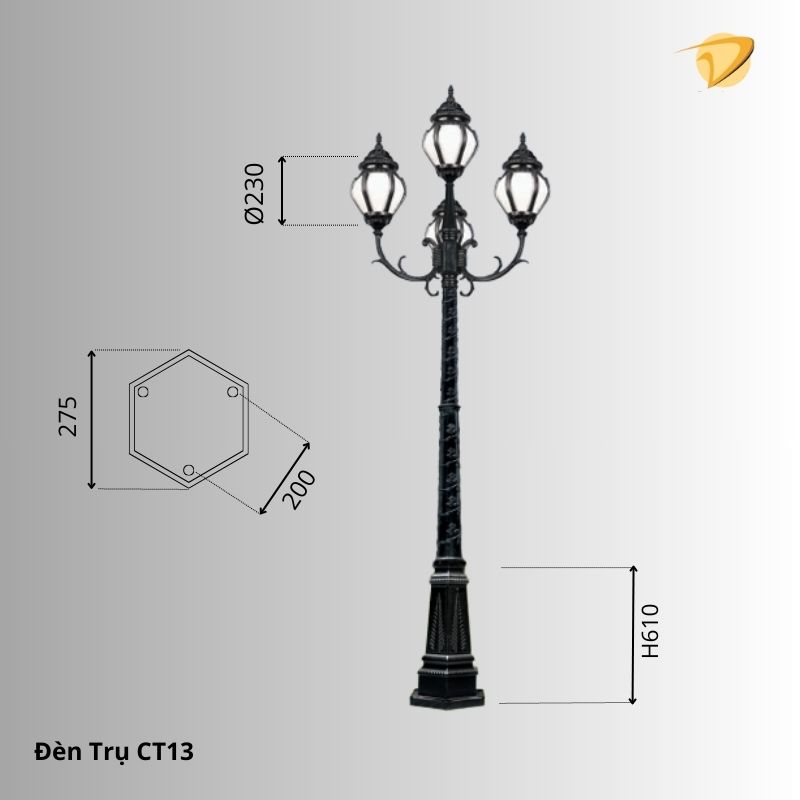 Thông số kỹ thuật đèn trụ sân vườn CT13