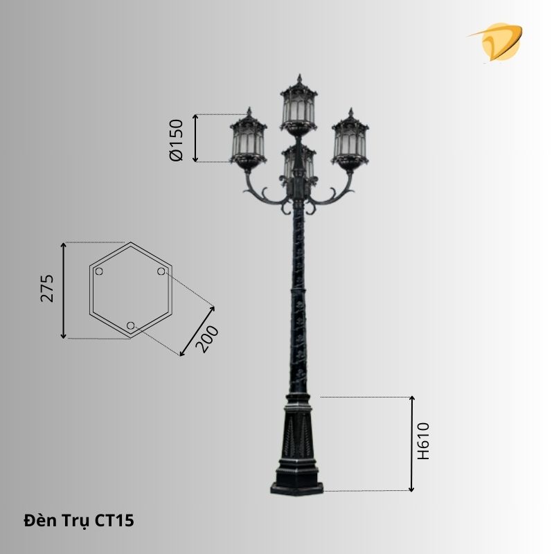 Đèn trụ sân vườn CT15 cổ điển