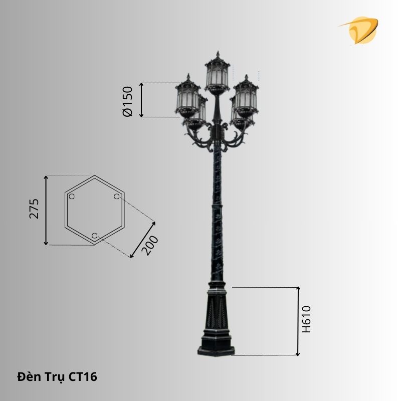 Thông số chi tiết đèn trụ sân vườn CT16
