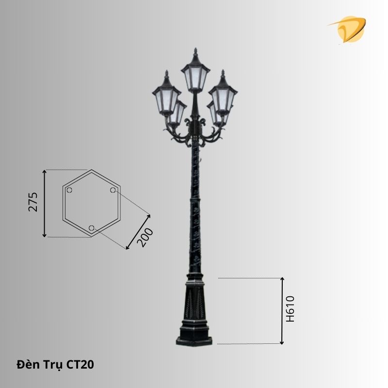 Thông số kỹ thuật đèn trụ sân vườn CT20